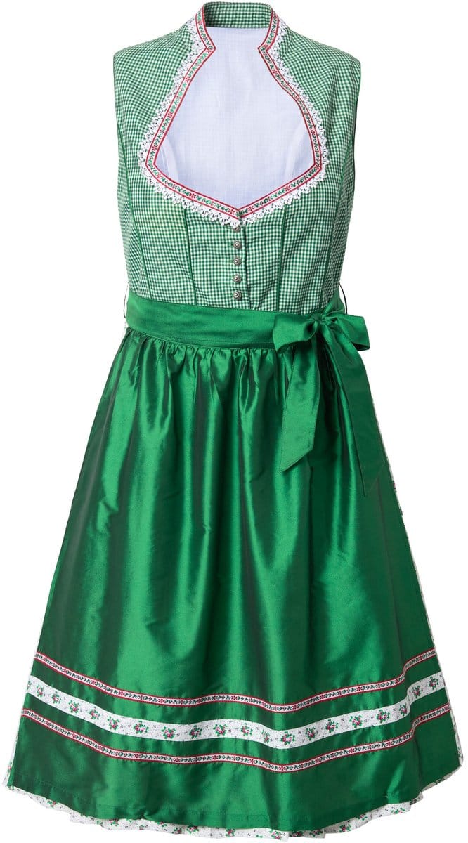 Ulla Popken - Dames - Dirndl vetersluiting hartvormige halslijn mouwloos - Grasgroen - Maat 60