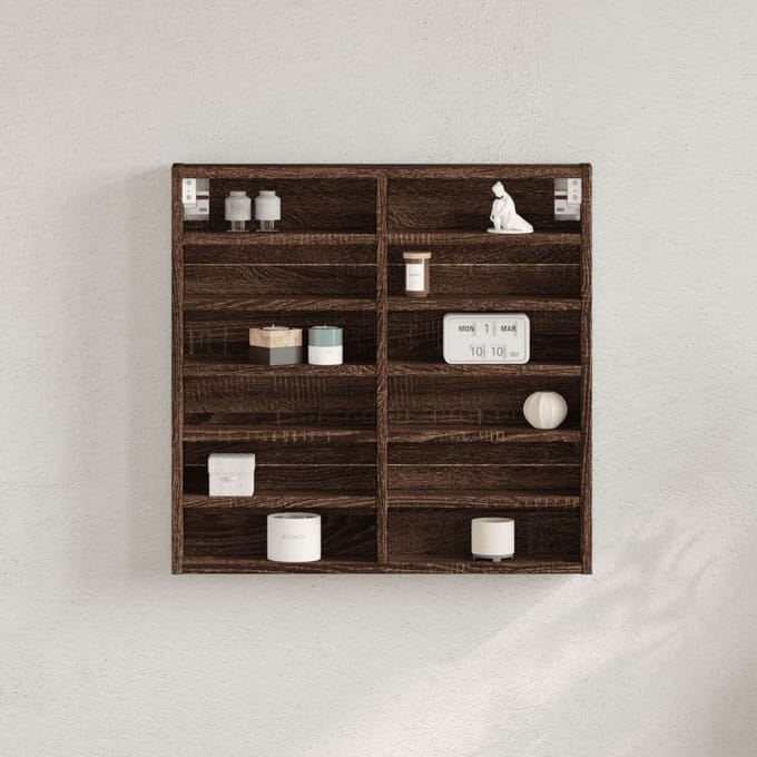vidaXL - Vitrinekast - 60x8,5x58 - cm - bewerkt - hout - bruin - eikenkleurig