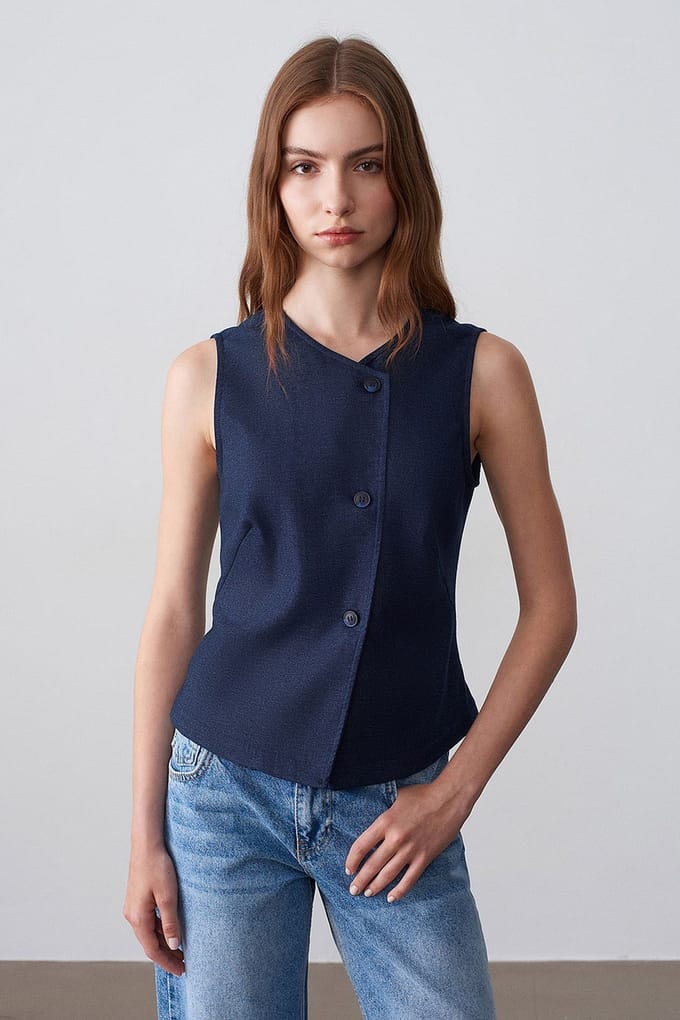 Fitted Geweven Vest Met Knopenfront