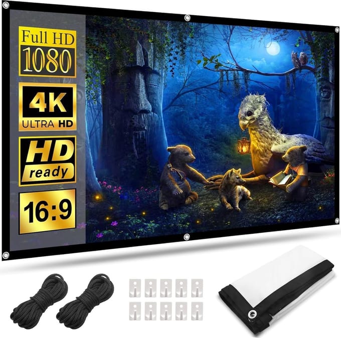 Draagbaar Projectorscherm - Filmscherm Ophangbaar - Binnen en Buiten - Inclusief Make-up Tas - 120 Inch - Wit