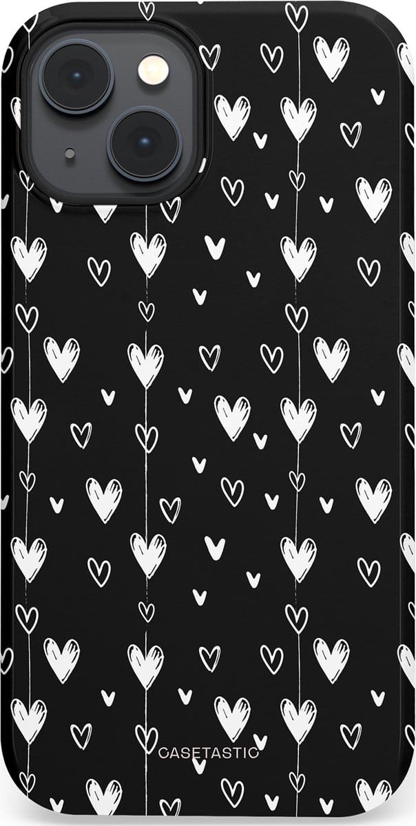 Casetastic hoesje geschikt voor Apple iPhone 14 Plus - MagSafe - Dubbellaagse bescherming - Hangend Hartje - Fashion Case - Zwart Grijs