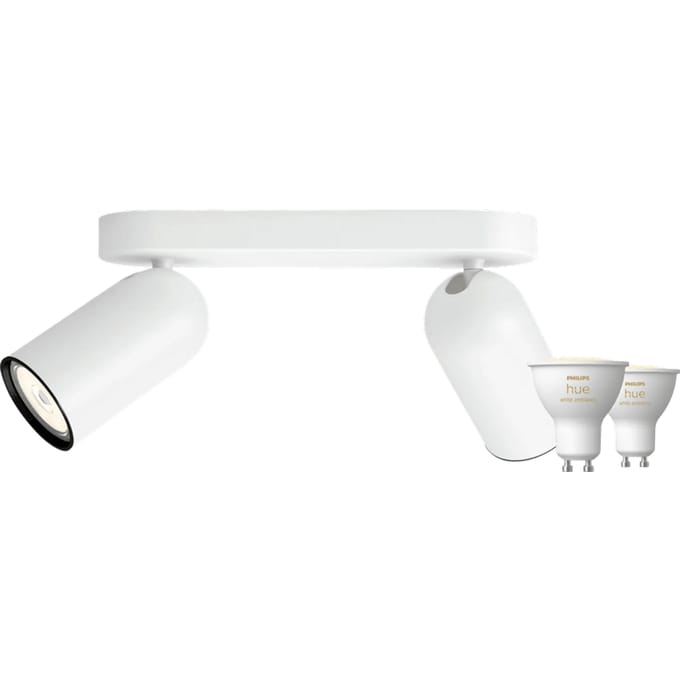 Philips Pongee opbouwspot - 2 spots - wit + Philips Hue White Ambiance GU10 (2x)