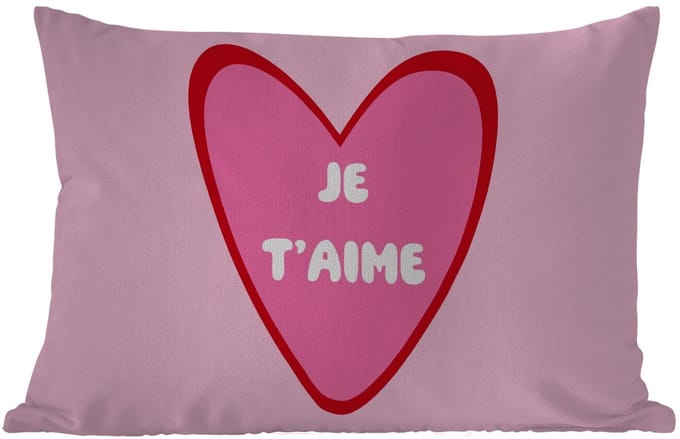 Buitenkussens - Hart - Frans - Valentijn - Roze - 60x40 cm - Weerbestendig