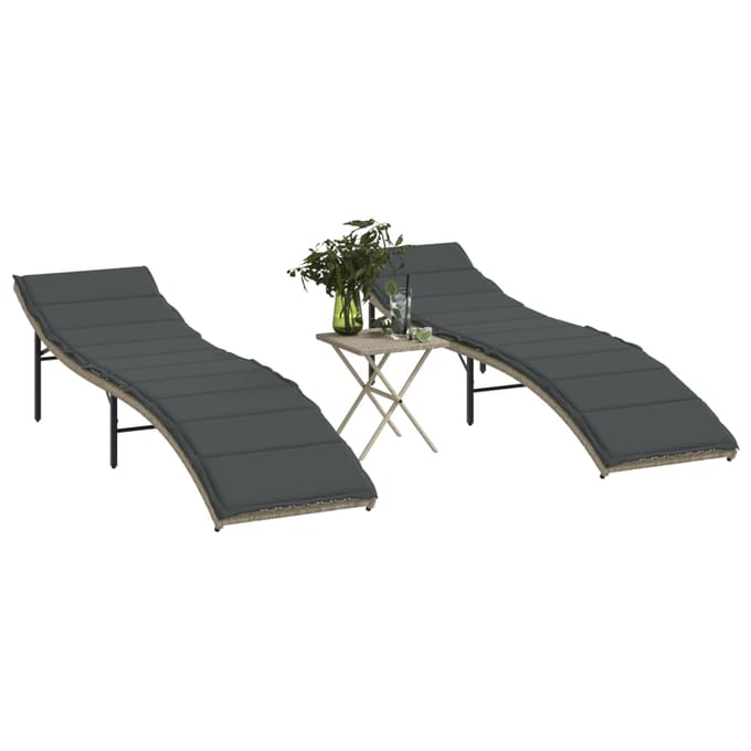 vidaXL - Ligbedden - 2 - st - met - tafel - poly - rattan - lichtgrijs