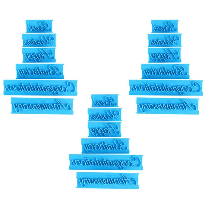 3 Set Handschrift Letter Cake Embosser DIY Plastic Vormen Cake Decoratie Printvorm blue