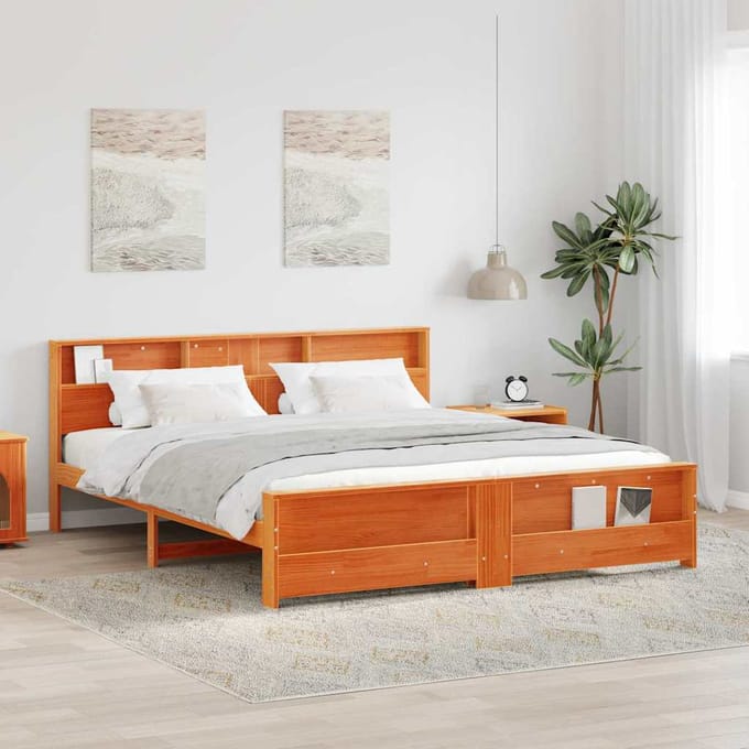 vidaXL - Bedframe - met - plank - Wasbruin - 200 - x - 200 - cm - Massief - grenenhout