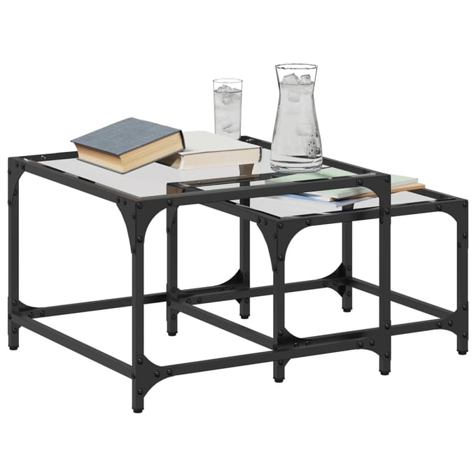 vidaXL - 2-delige - Tafeltjesset - met - transparant - glazen - blad - staal