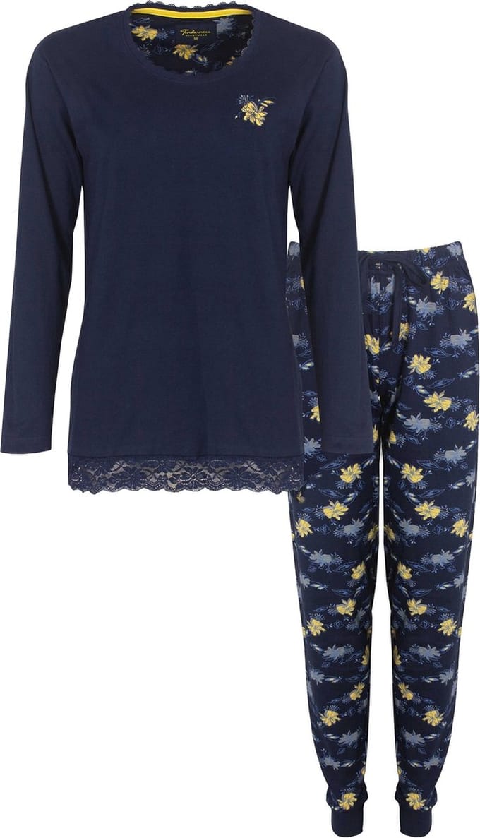 Tenderness Dames Pyjama - Katoen - Lange Mouwen - Blauw - Maat 3XL