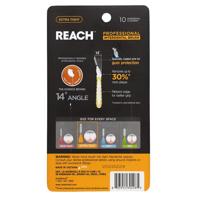 Reach, Professionele Interdentale Borstel, Extra Strak, 10 Interdentale Reinigers orange