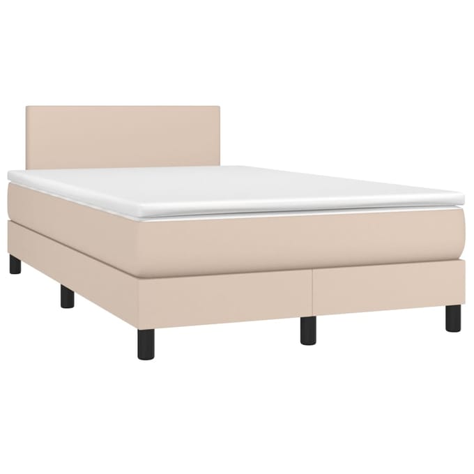 vidaXL - Boxspring - met - matras - en - LED - kunstleer - cappuccinokleur - 120x200cm