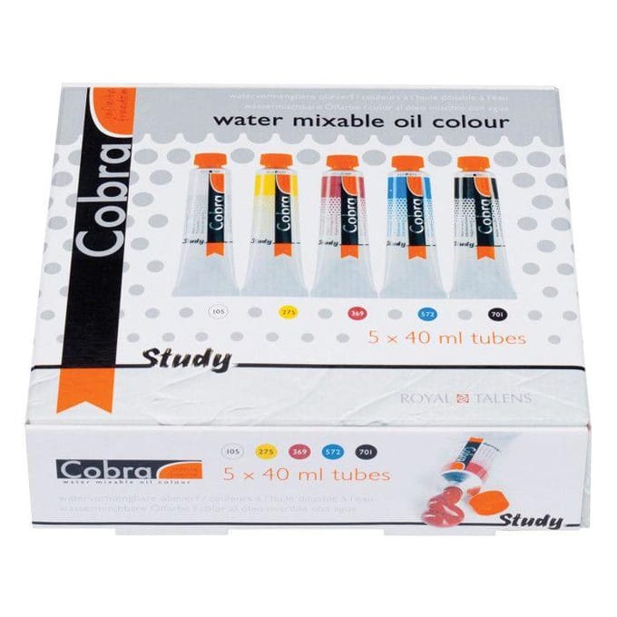 Study primary set 5 kleuren 40 ml tubes watervermengbare olieverf