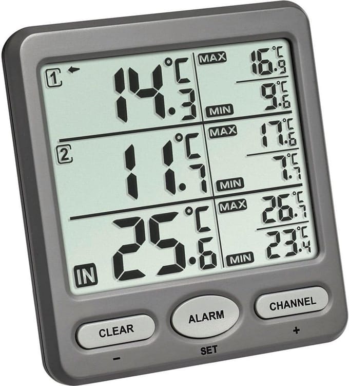 Draadloze 3-kanaals wekker met temperatuurmeting en alarm