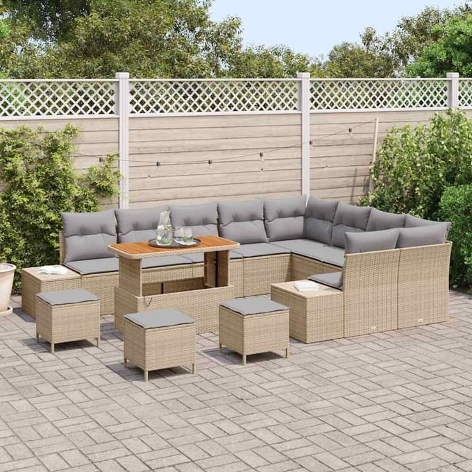 vidaXL - Tuinbank - Set - 13 - st - 12-zits - Beige - Poly - rattan