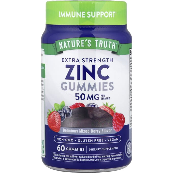 Nature's Truth, Extra Sterkte Zink, Natuurlijke Gemengde Bes, 50 mg, 60 Veggie Gummies