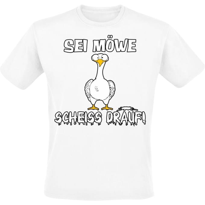 Tierisch - Fun T-shirt - Sei Möwe - Scheiss drauf! - M tot 3XL - voor Mannen - wit