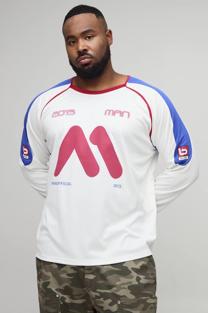 Plus Oversized Moto Print Raglan Sports Top | White | Size 2XL