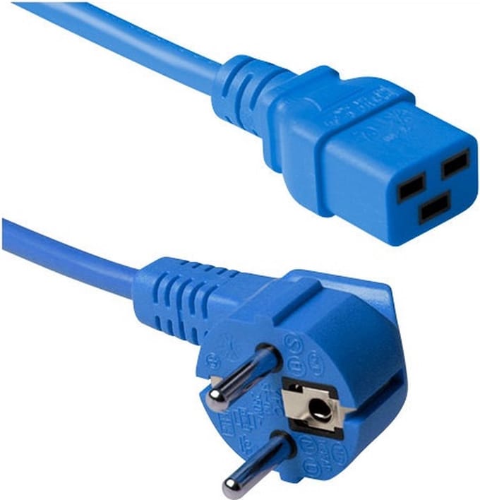 ACT Netsnoer Schuko CEE 7/7 male (haaks) - C19 IEC 60320 blauw 3 m AK5174