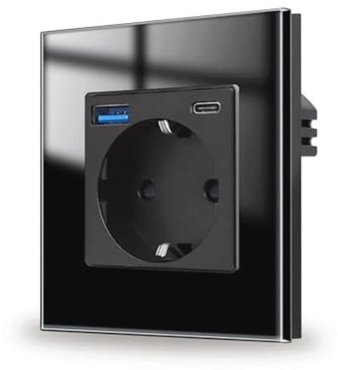 Inbouw Stopcontact met USB A en C - 20W Snel Opladen, 86x86mm, 16A