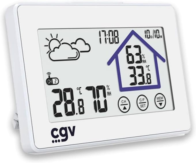 Draadloos Weerstation - Thermometer Hygrometer - Binnen Buiten - LCD Touchscreen Display - Tot 100m Bereik - Wit
