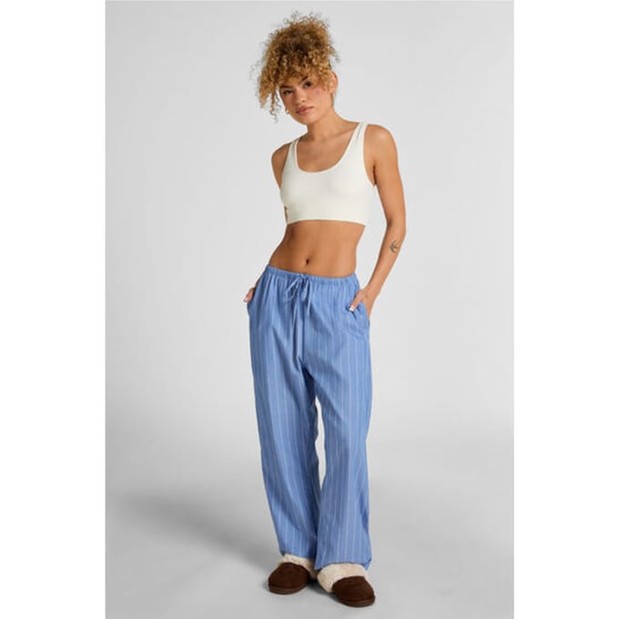 Hunkemöller Geweven katoenen broek met streep Blauw