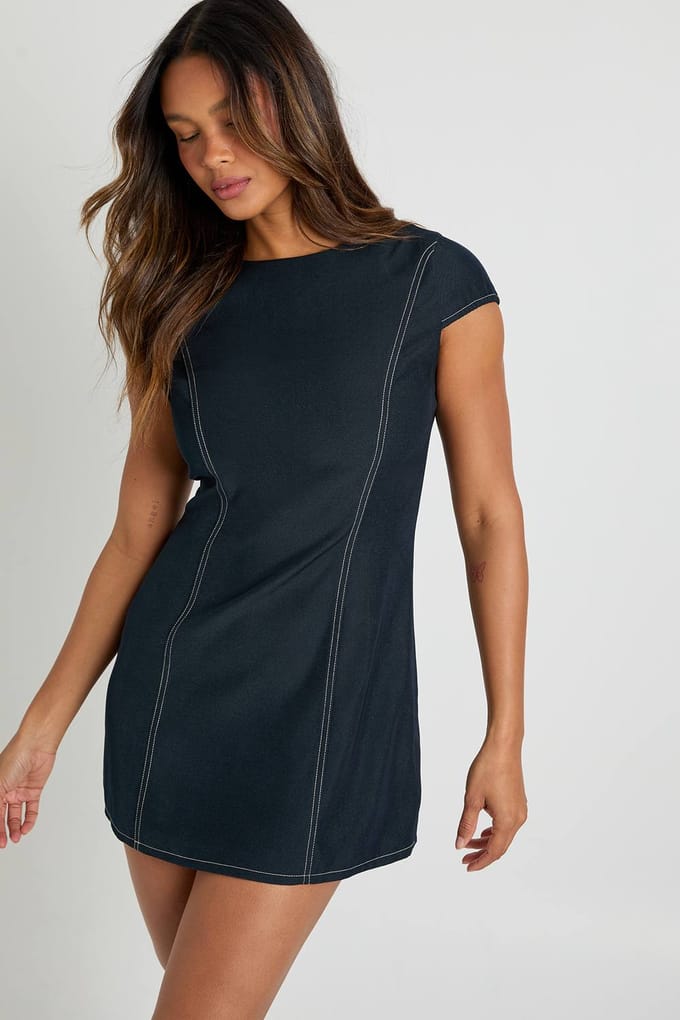 boohoo Dames Mini shift jurk met capmouwen | Navy | Maat: 8