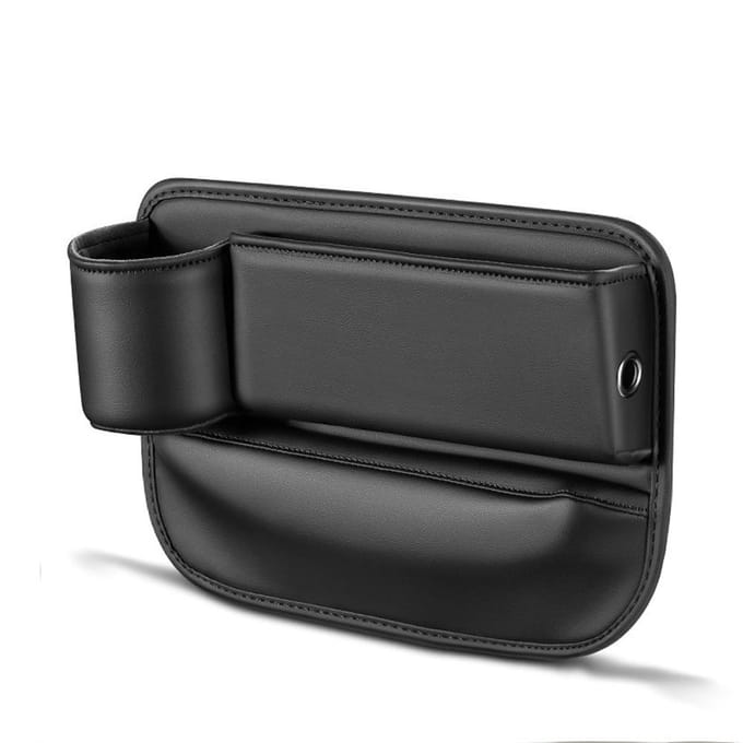 Boîte de rangement pour siège de voiture, porte-gobelet en cuir multifonctionnel, organisateur de siège universel pour voiture Driver Side noir