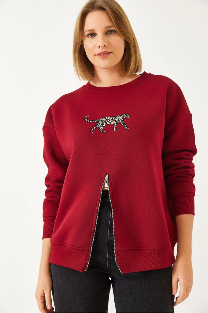 Geborduurd Crewneck Sweatshirt met Rits