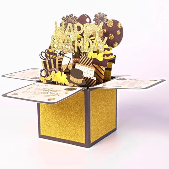 Verjaardagskaart 3D Pop-Up Met Envelop Zwart Voor Verjaardag