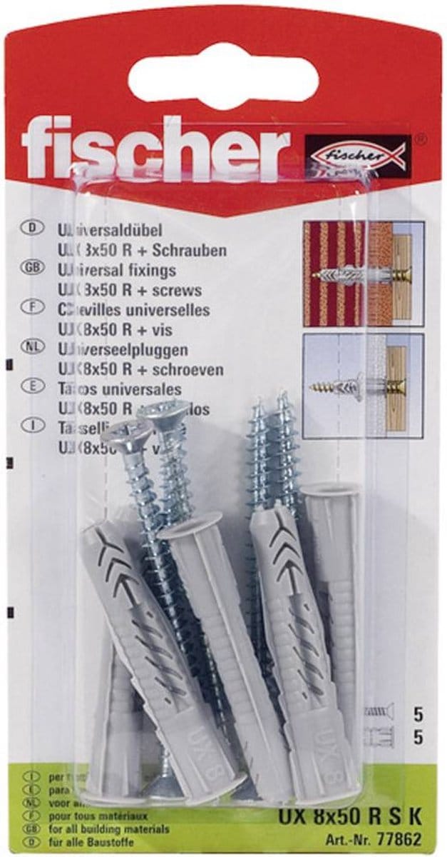 Fischer Universeelplug Flens/Schroef U x 8 x 50RSK - 5 Stuks