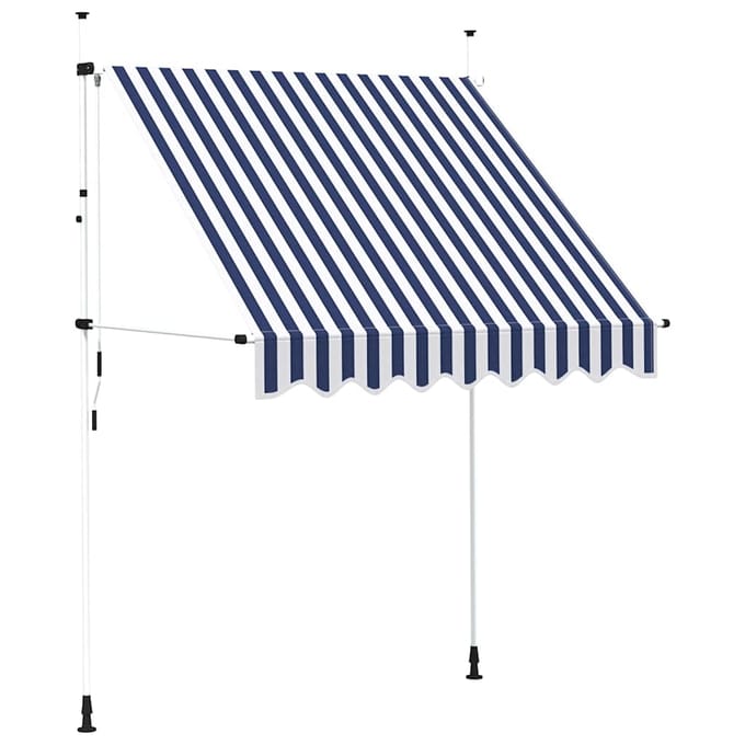 vidaXL - Luifel - handmatig - uittrekbaar - 200 - cm - blauw - en - witte - strepen