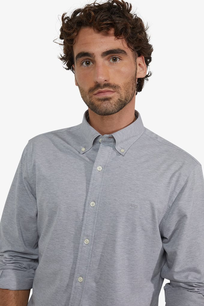 McGregor Stretch Pique Shirt Medium Grey Melange Maat: S | Casual Overhemden Outlet | Heren | Grijs