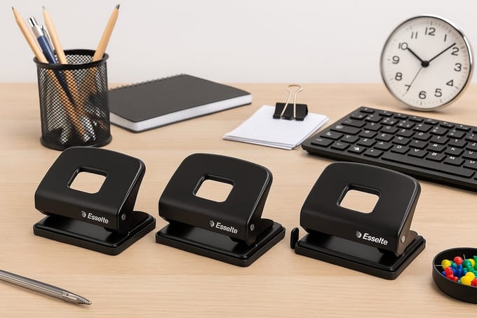 Esselte Perforator – Bundel van 3 – Zwart – Voor kantoor & school