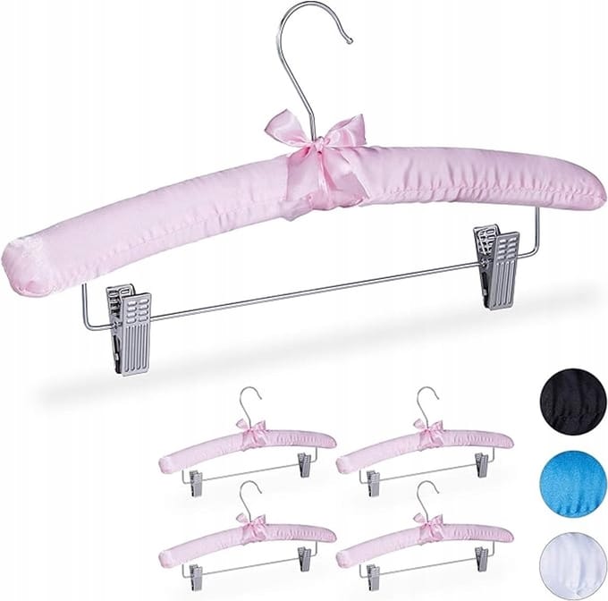 5x Roze Satine Kledinghangers met Strik - Merkloos