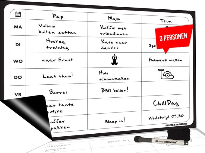 Brute Strength - Magnetisch Weekplanner whiteboard (84) - A3 - 42 x 29 cm - Planbord - Familieplanner - Gezinsplanner - To Do Planner
