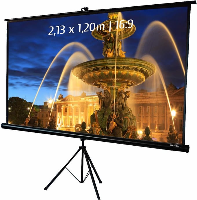 Projectiescherm Statief - Mobiel Scherm - Presentaties Geven - Zwarte Rand Achterkant - 213 x 120 cm - Wit