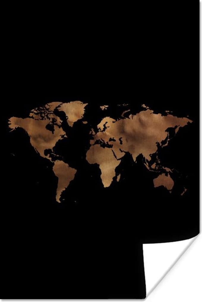 Poster Wereldkaart - Goud - Zwart - 60x90 cm