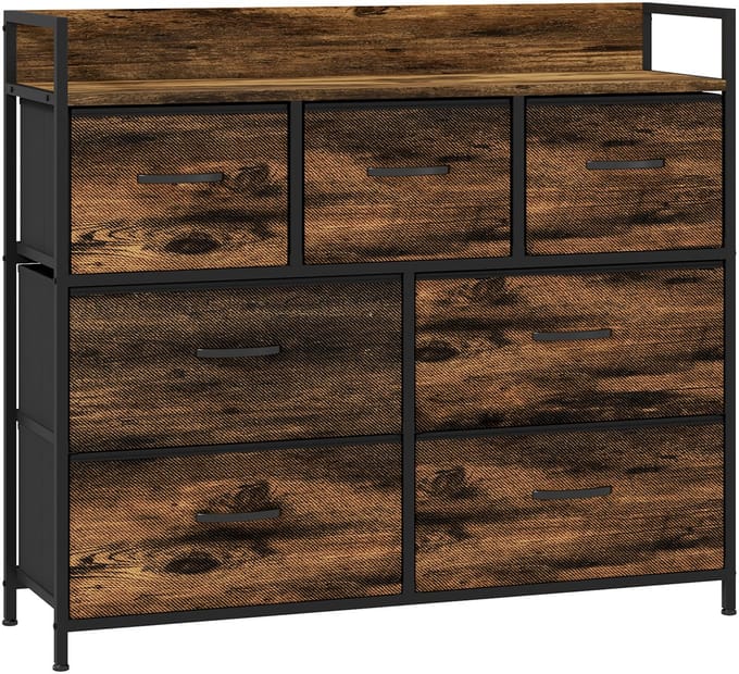 HOMCOM commode met 7 stoffen lades industrieel design - Ladekast - Dressoir - Bruin