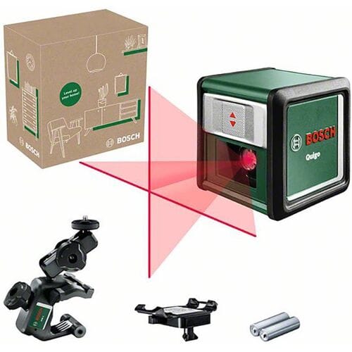 Bosch Kruislijnlaser Quigo llI (Alkaline (2x LR03/AAA), universele klem MM 2 en adapter plaat)