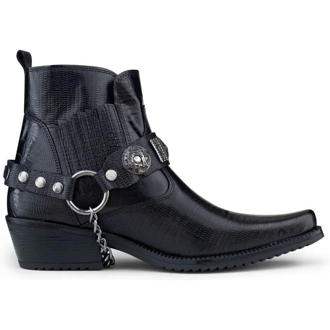 Zwart lederen Winklepicker westerse gotische laarzen voor heren