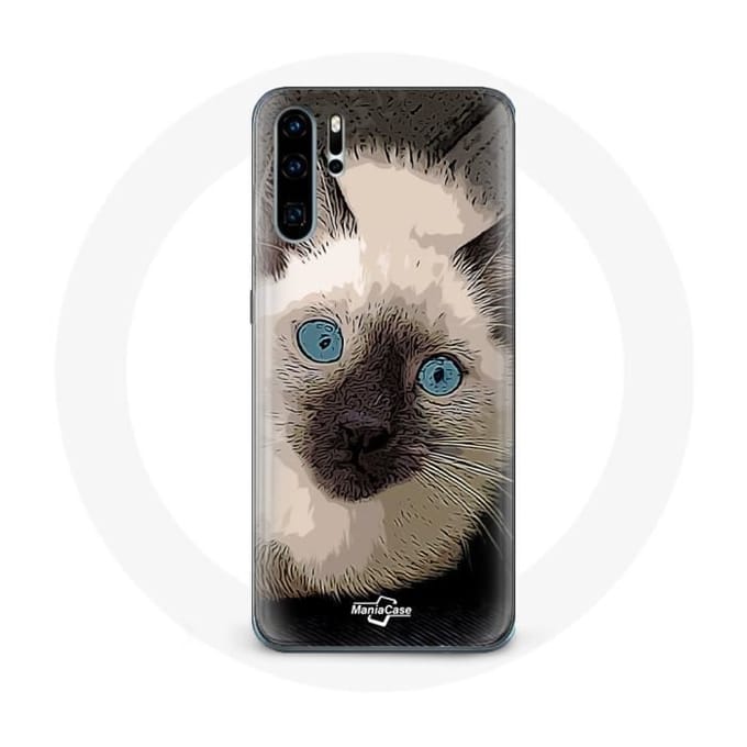 Hoesje voor Huawei P30 pro Zwart-witte Siamese kat met blauwe ogen