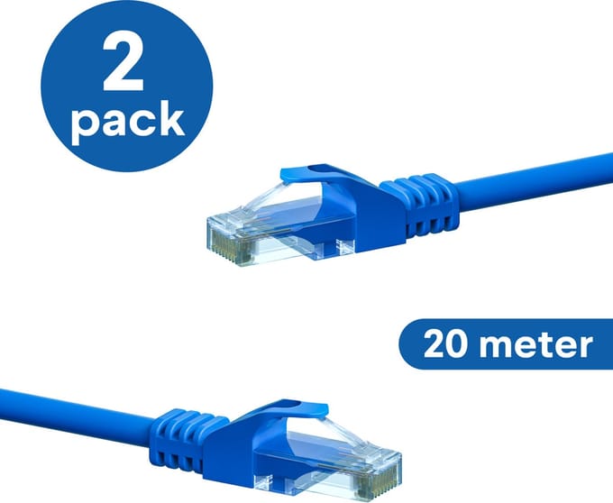 Danicom CAT6 UTP patchkabel - 20 meter blauw - CCA - 2 stuks - netwerkkabel - internetkabel - UTP kabel - RJ45 - 1000 mbit/s