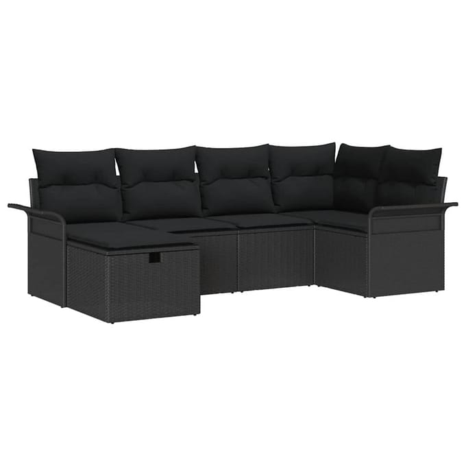 vidaXL - Tuinbank - Set - 6 - st - Zwart - poly - rattan