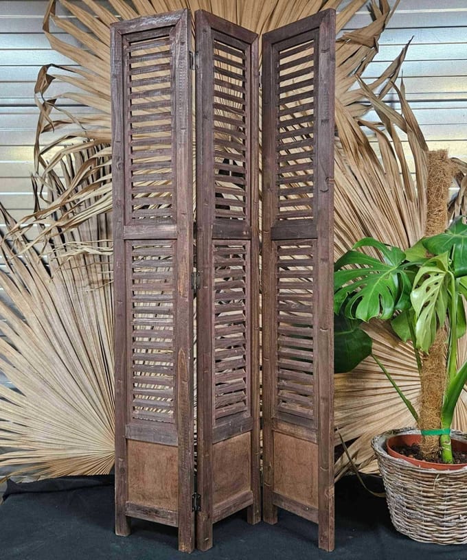 Raamscherm hout 118cm landelijke shutter bruin als raam scherm | Inspiring Minds