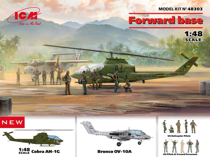 ICM Modelbouwpakket Militaire voertuigen - 48303 Forward base Cobra AH-1G - OV-10A Plastic - 1:48 - Modelbouw