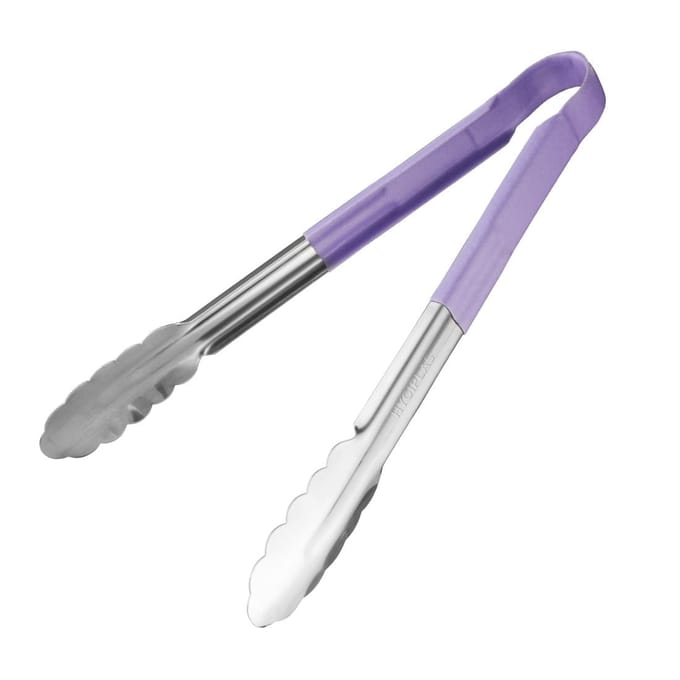 Hygiplas Serveertang / Vleestang - Kleurcode Paars - RVS - 30cm - Gladde vorm tegen bacteriën - horeca bbq tang