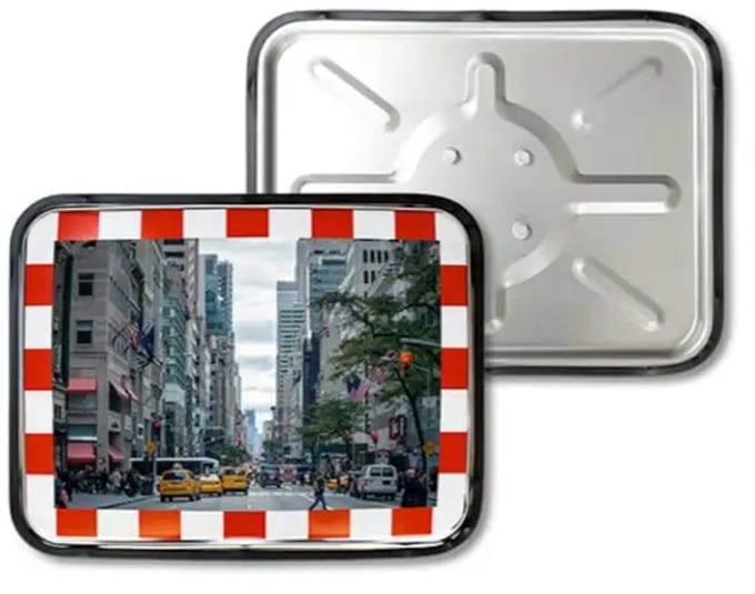 Verkeersspiegel rechthoekig - rood wit - RVS materiaal | 60 x 45 cm
