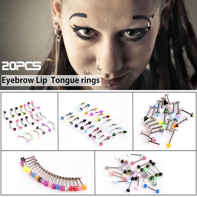 20st bola Veelkleurige Barbell curvado cejas anillos bares Cool Piercing Tragus veelkleurig