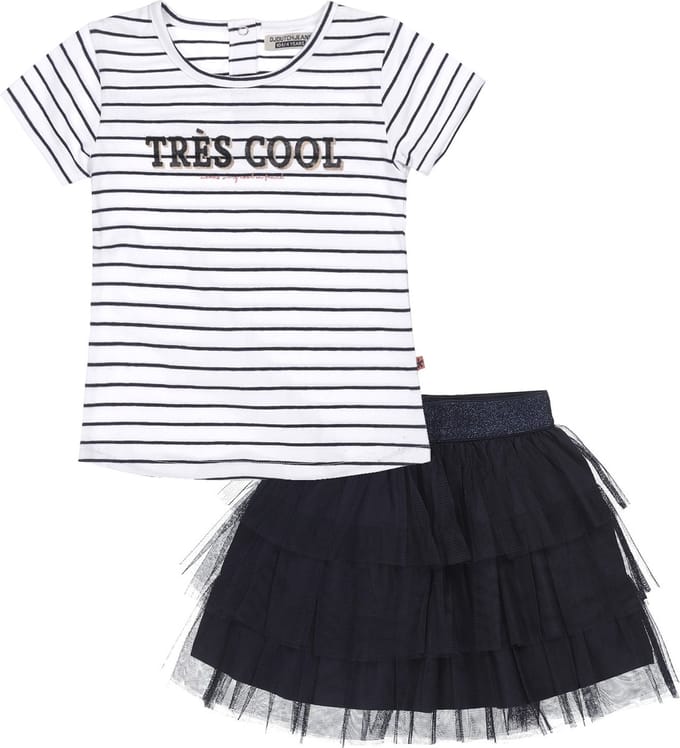 DJ Dutchjeans - Kledingset(2delig) - Rok tule navy - Shirt Wit gestreept - Maat 140