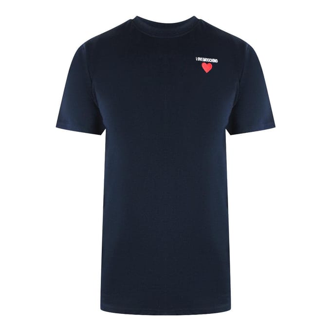 Love Moschino Heren Hart Logo T-Shirt (Marineblauw)