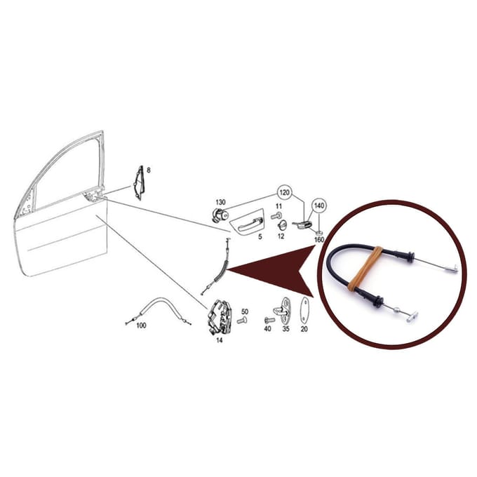BDP1036 Buitendeur Handgreep Ontgrendelingskabel A4547230169 voor Smart for Four 454